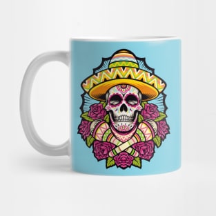 Day of the Dead Sugar Skull with Maracas and Flowers Mug